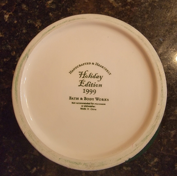 Bath& Body Works 1999 Holiday Edition Hunter Green Bowl Silver Trees & Rim - Picture 5 of 10